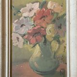 Tableau peinture ancienne nature morte aux fleurs Still Life XXe