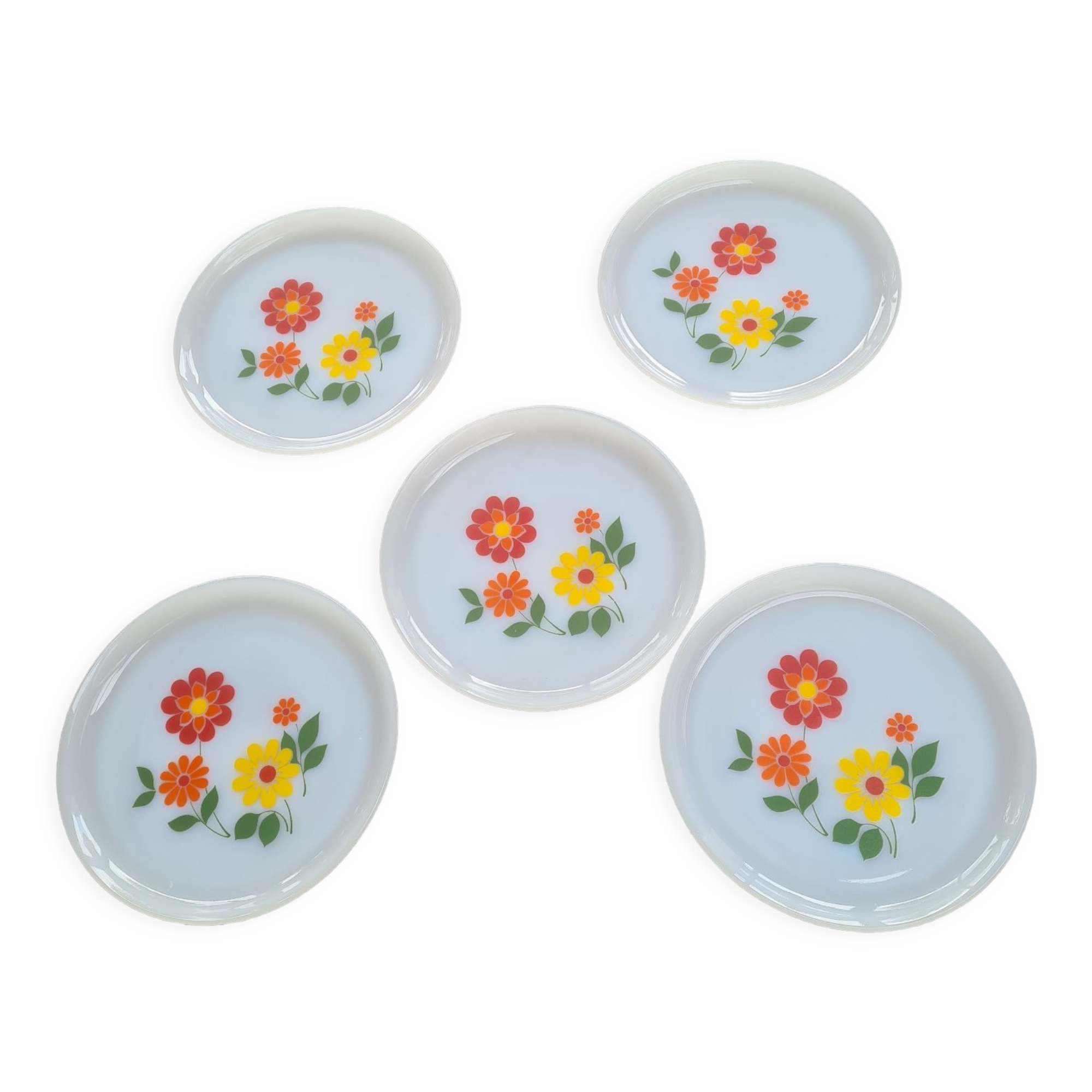 5 Arcopal plates flower decoration