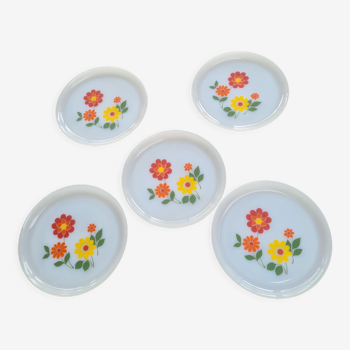 5 Arcopal plates flower decoration