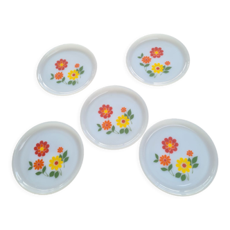 5 Arcopal plates flower decoration