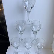 Set of 6 crystal wine glasses engraved 50-60s