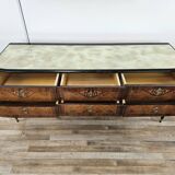 1960s bedroom dresser with six drawers and glass top