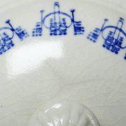 Bouillon/cocotte ancienne en terre de fer émaillée à décor bleu St Uze