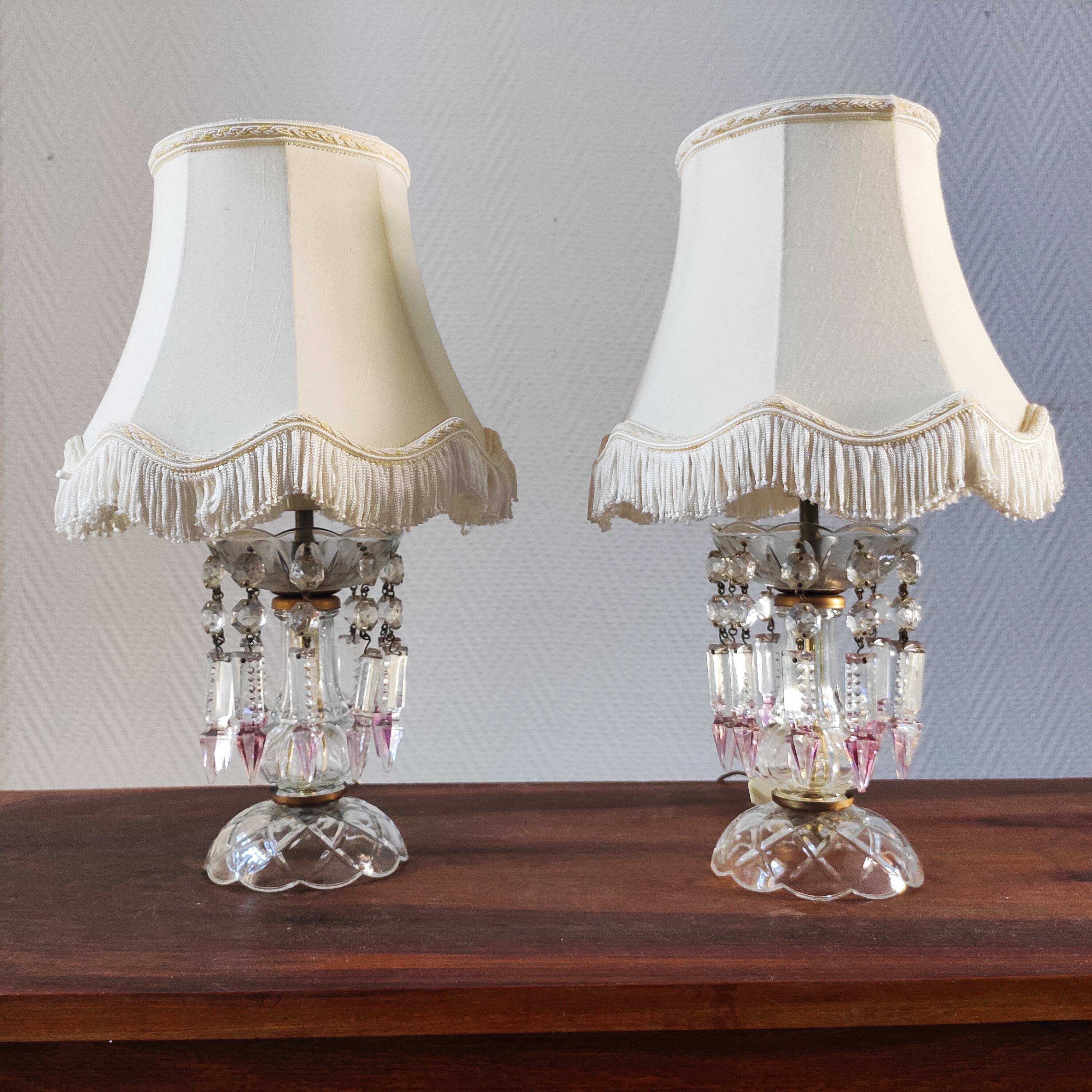 Pair of glass lamps with tassels