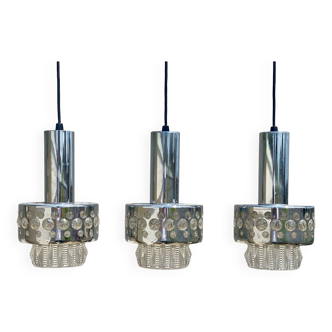 3 Raak Space Age Metal Glass And Plexiglas Pendant Lamps 1970