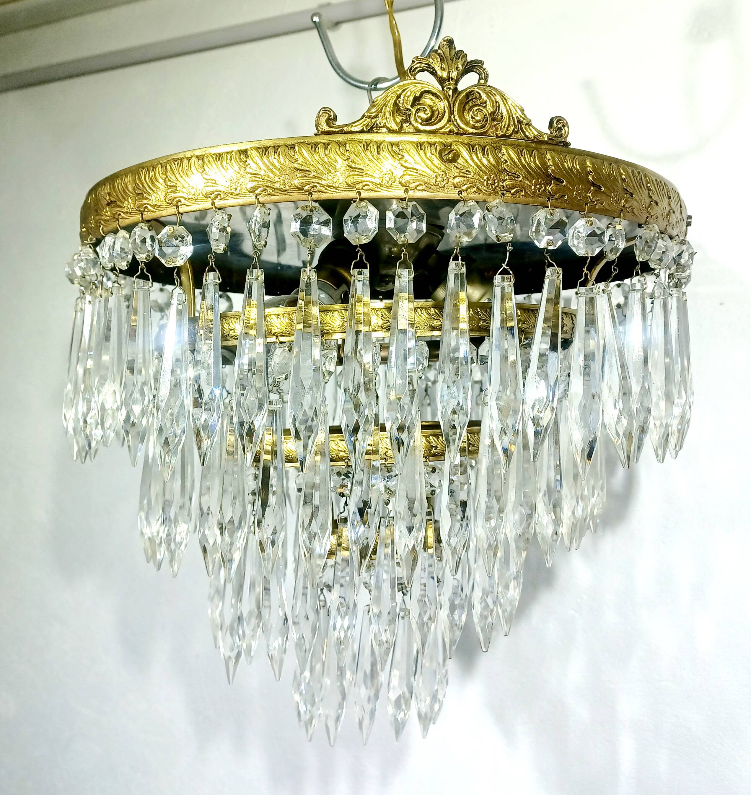 Plafonnier 3 lumières bronze cristal