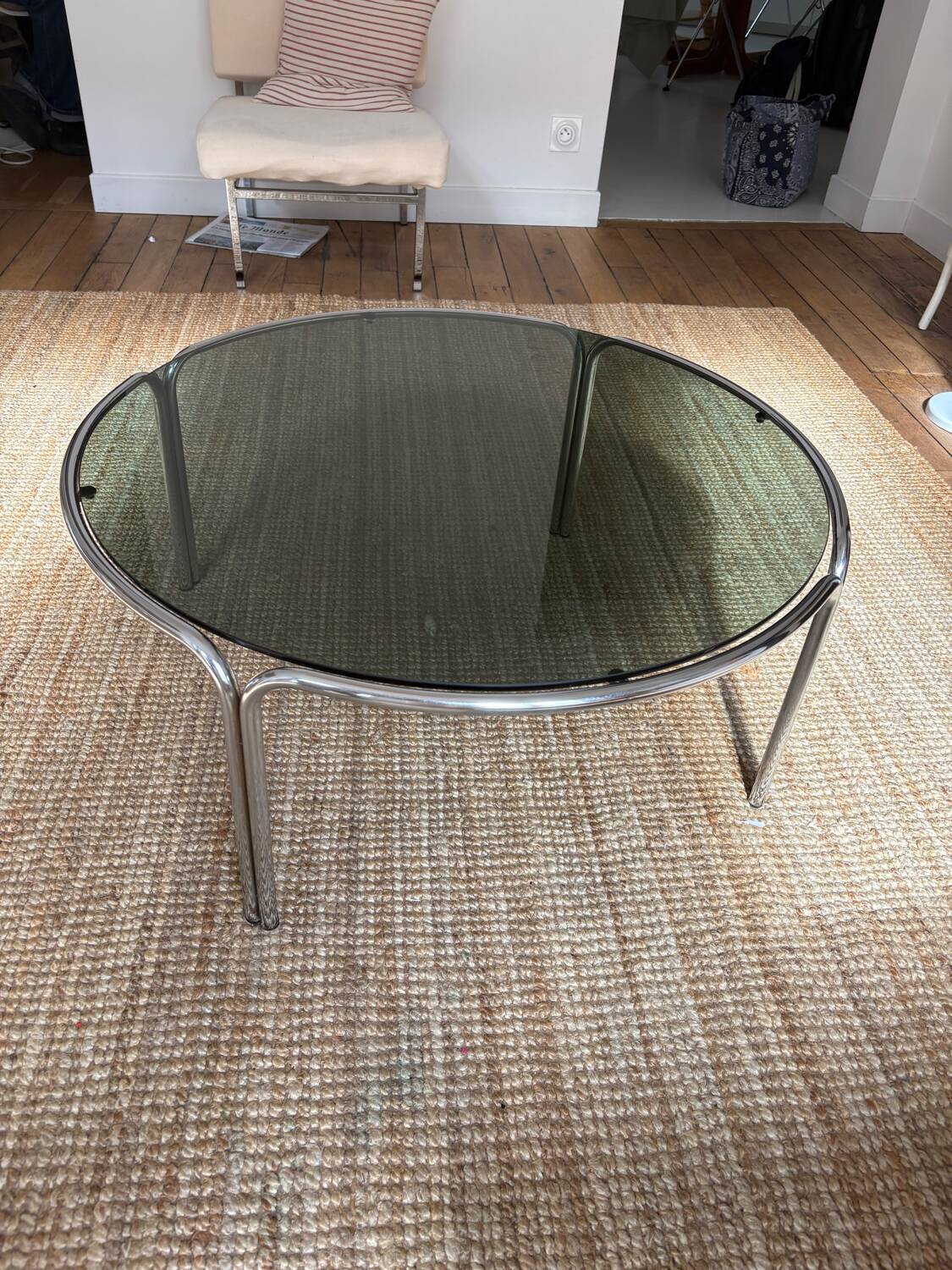 Chrome and smoked glass coffee table