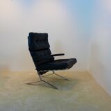 Fauteuil belge mid-century chrome et cuir
