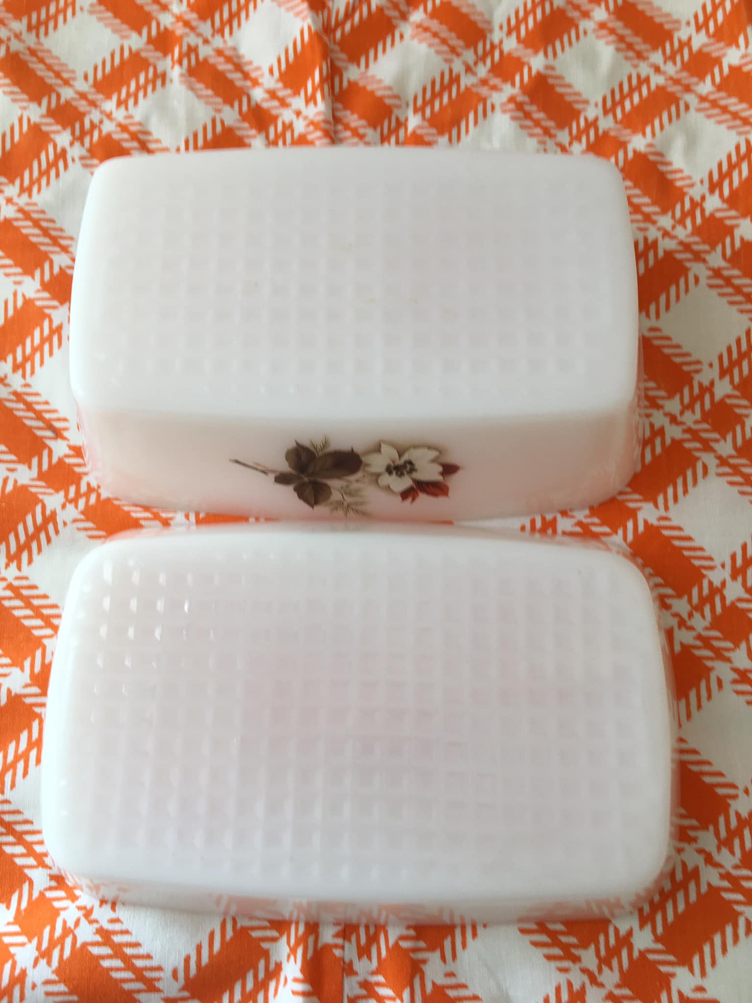 Old butter dish in Arcopal flower decoration