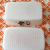 Old butter dish in Arcopal flower decoration