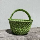 Basket dish in green woven earthenware / old ceramic