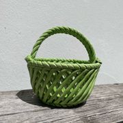 Plat panier en faïence tressée vert / céramique ancienne