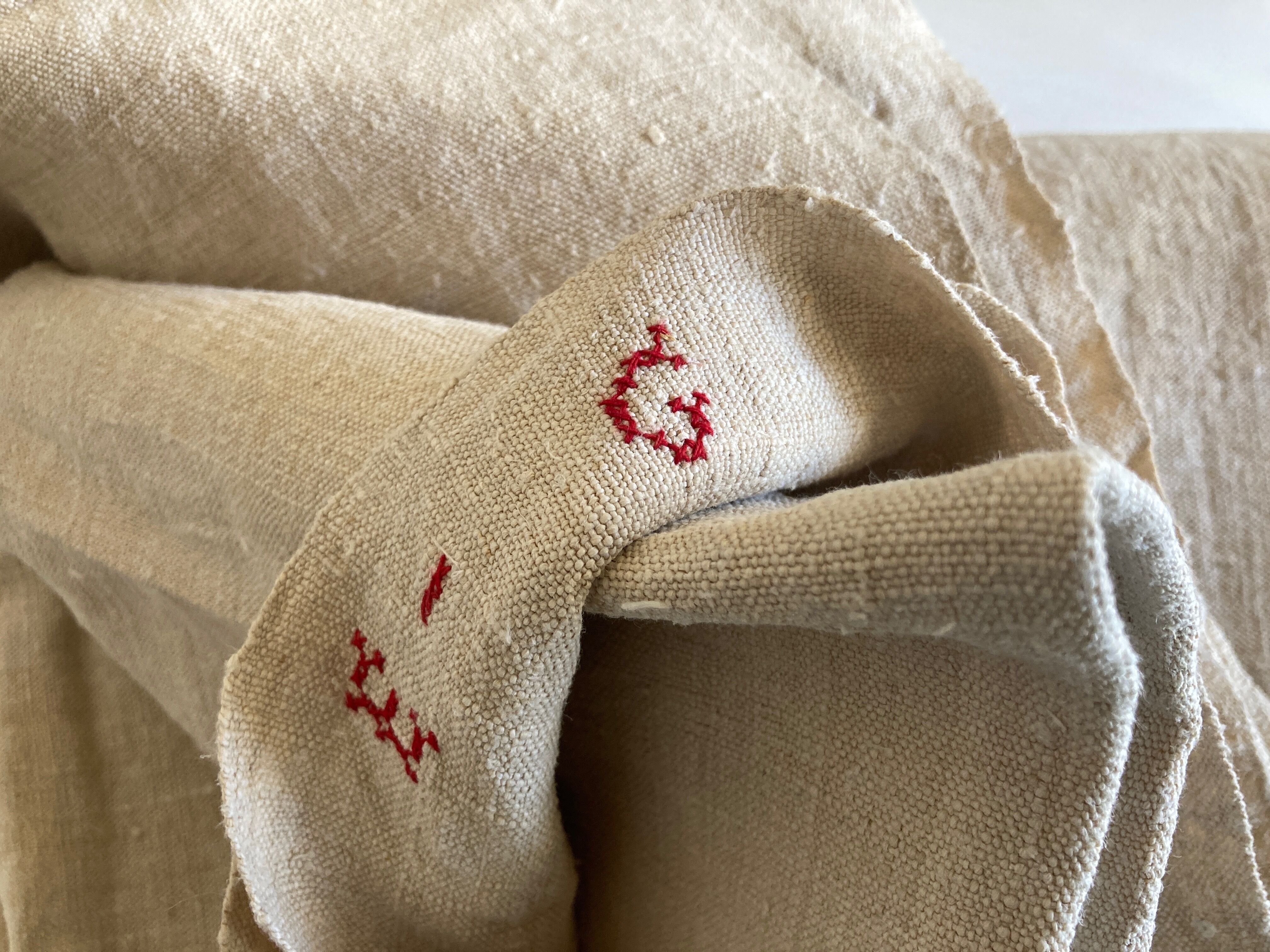 Raw hemp tablecloth 19th trousseau reserve 2m x 2m