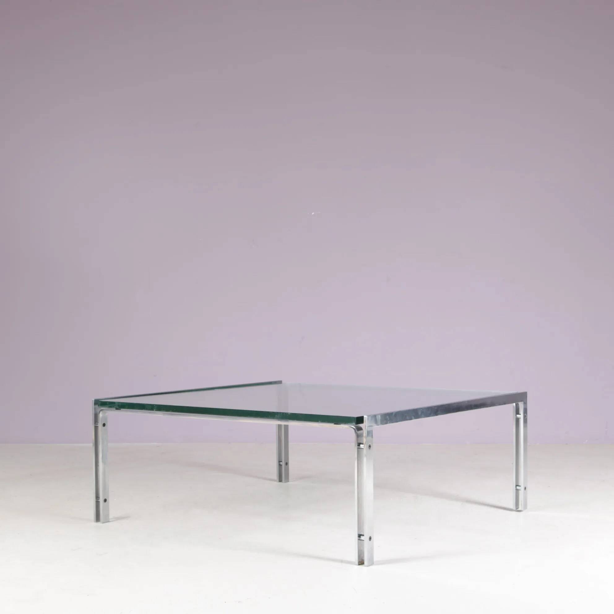 1960s coffee table with chrome frame and glass top by Hank Kwint for Metaform Netherlands