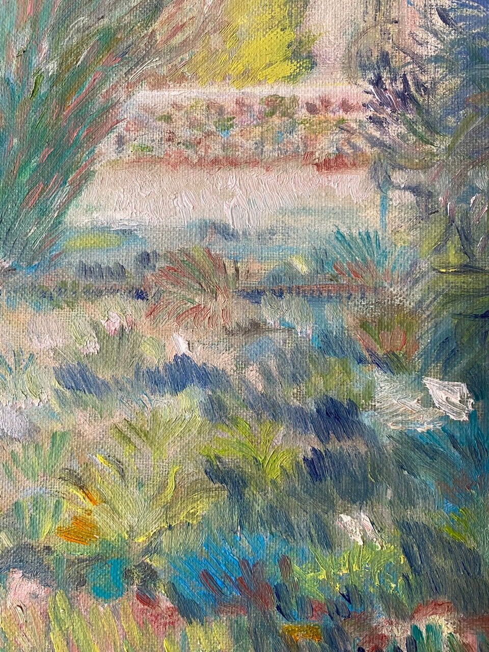 Old painting, landscape, summer garden, 70s/80s