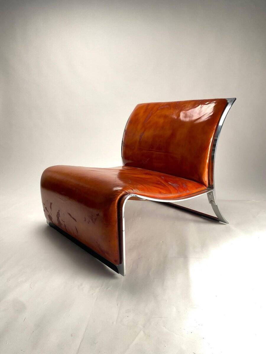 Set of Chromed Metal and Leather Armchairs by Vittorio Introini for Saporiti, 1965