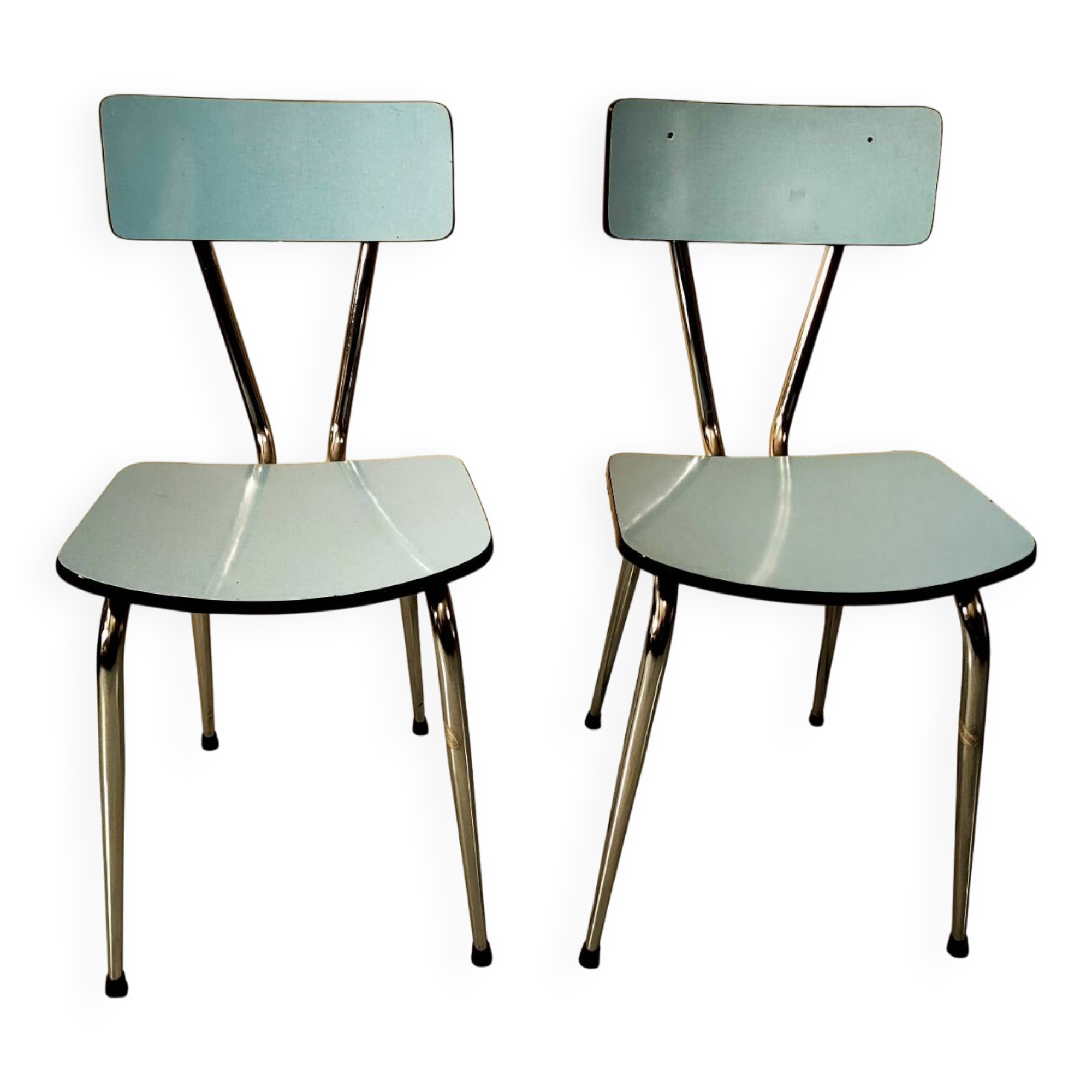 Pair of blue formica chairs