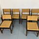 Chaises rustiques modernistes en bois et corde de papier, années 1970, lot de 6