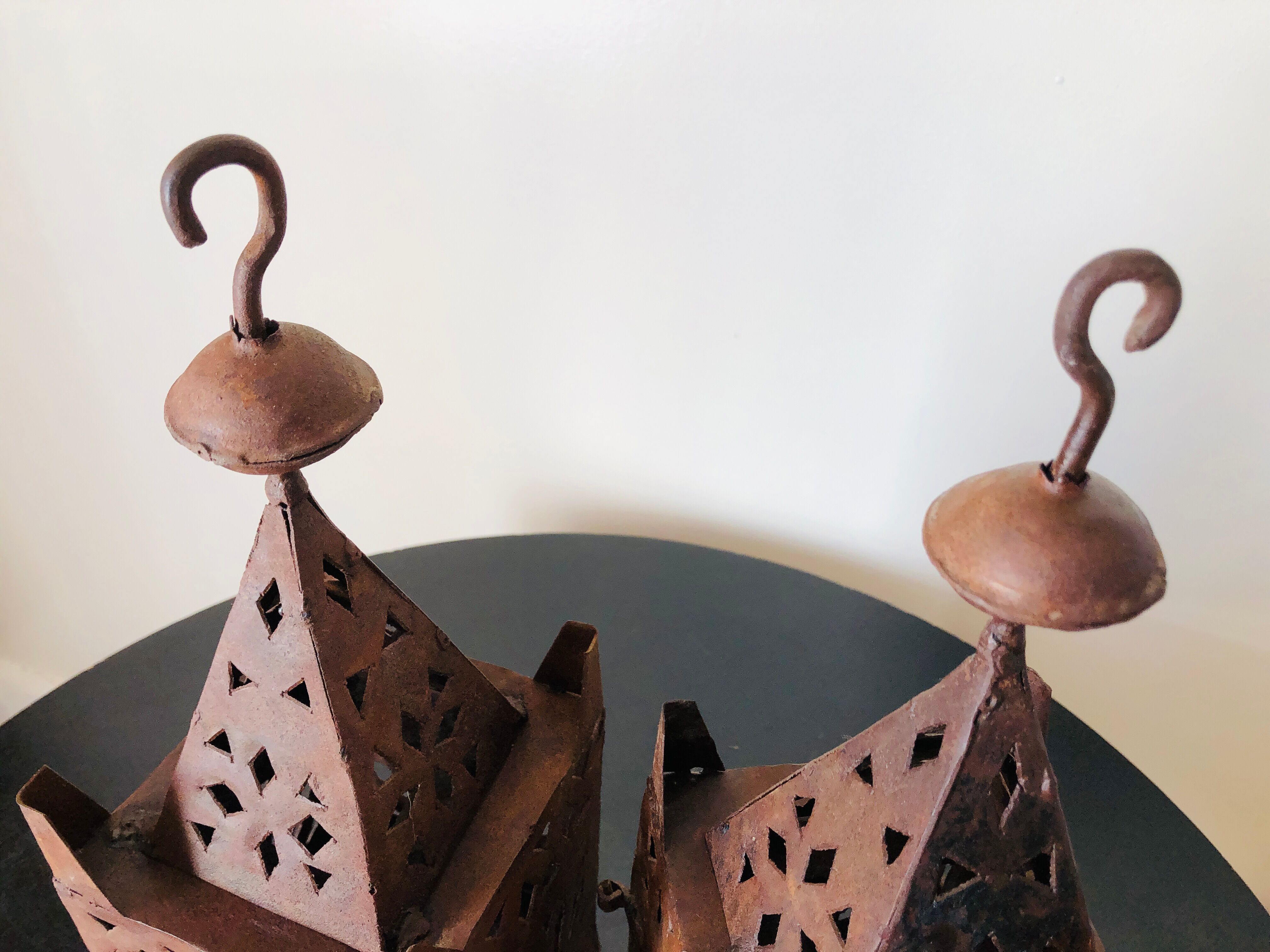 Pair of wrought iron lanterns