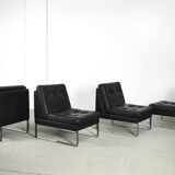 Minimalist german leather & chrome modular sofa from Klöber, 1980s