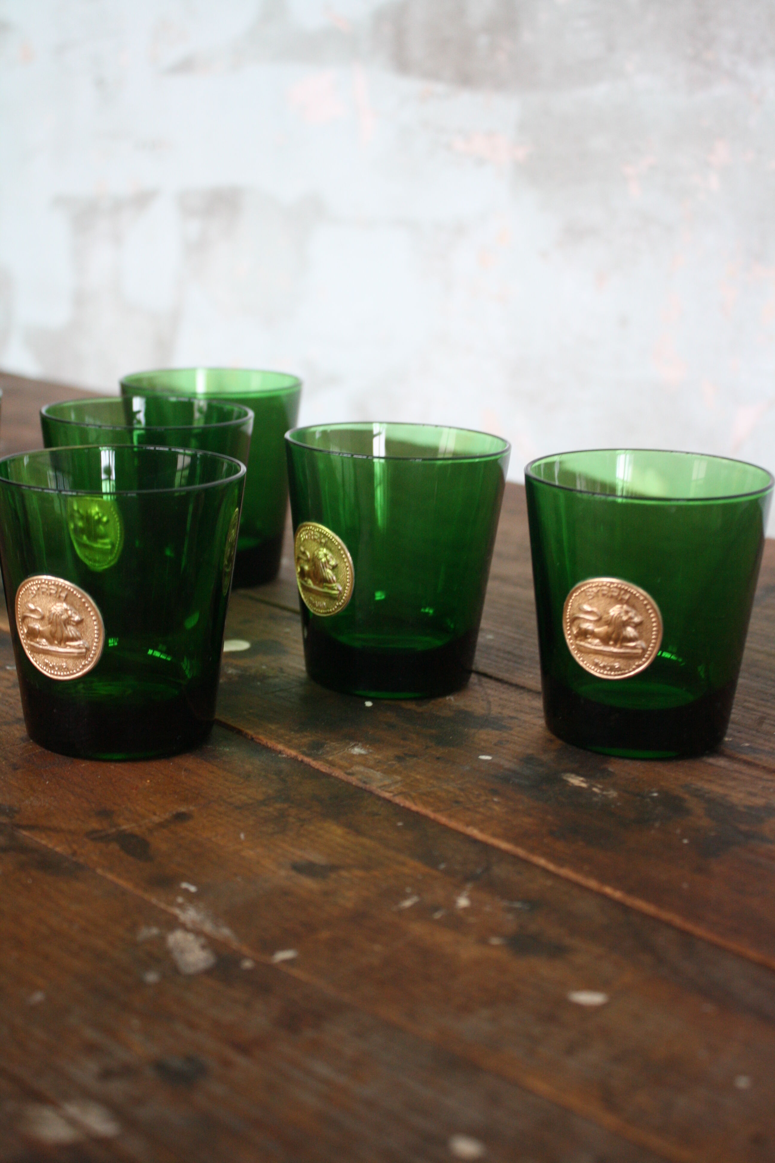 6 vintage Byrrh green lenses