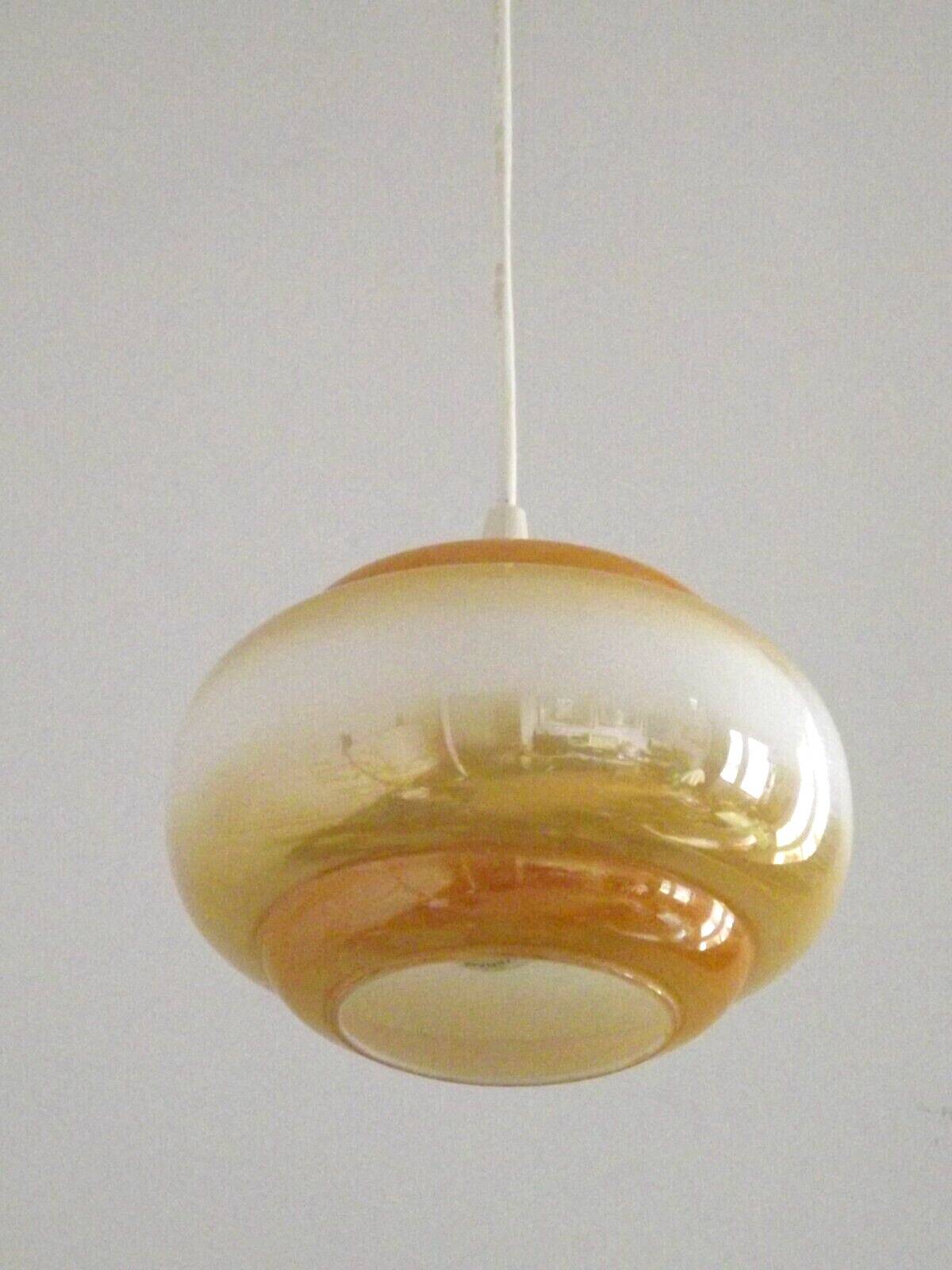 French vintage amber & white pearlized glass hanging ceiling light 4479
