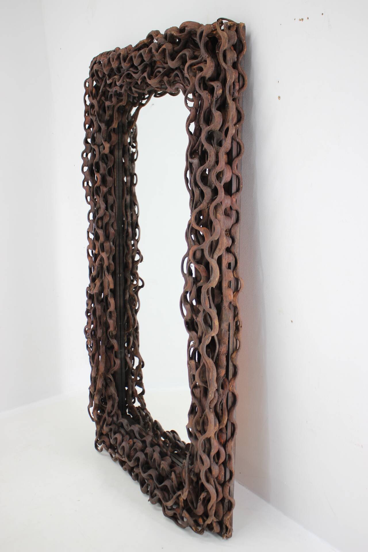 Large Mid-Century Tropical Wood Wall or Floor Mirror