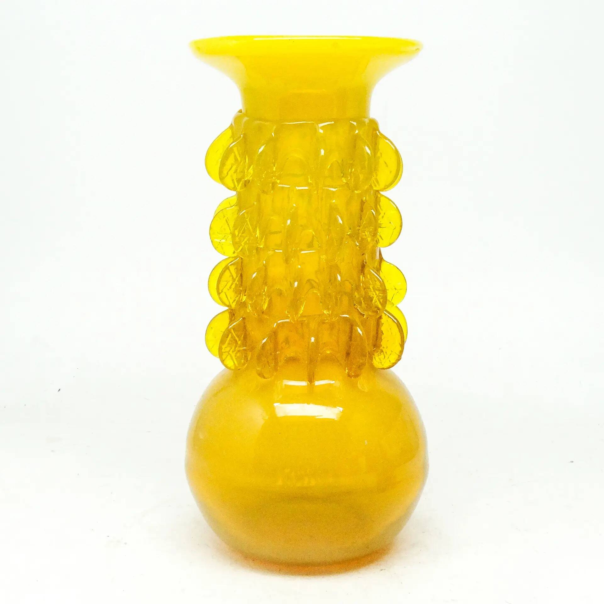 Bride vase, mid-century modern, yellow glass, designed by J. Słuczan-Orkusz, Poland, 1970s