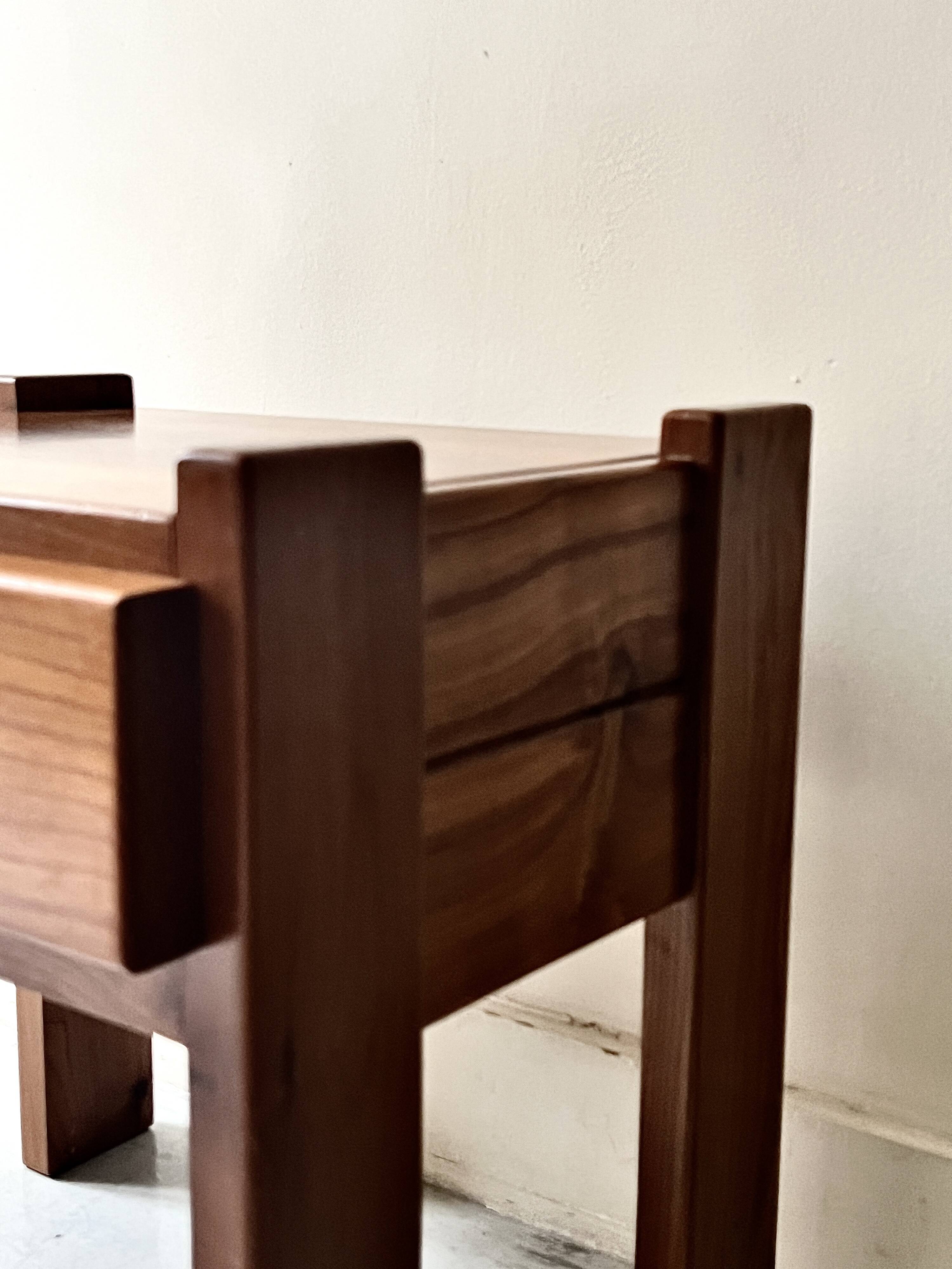 Side table, bedside table in elm wood, Maison Regain 1960