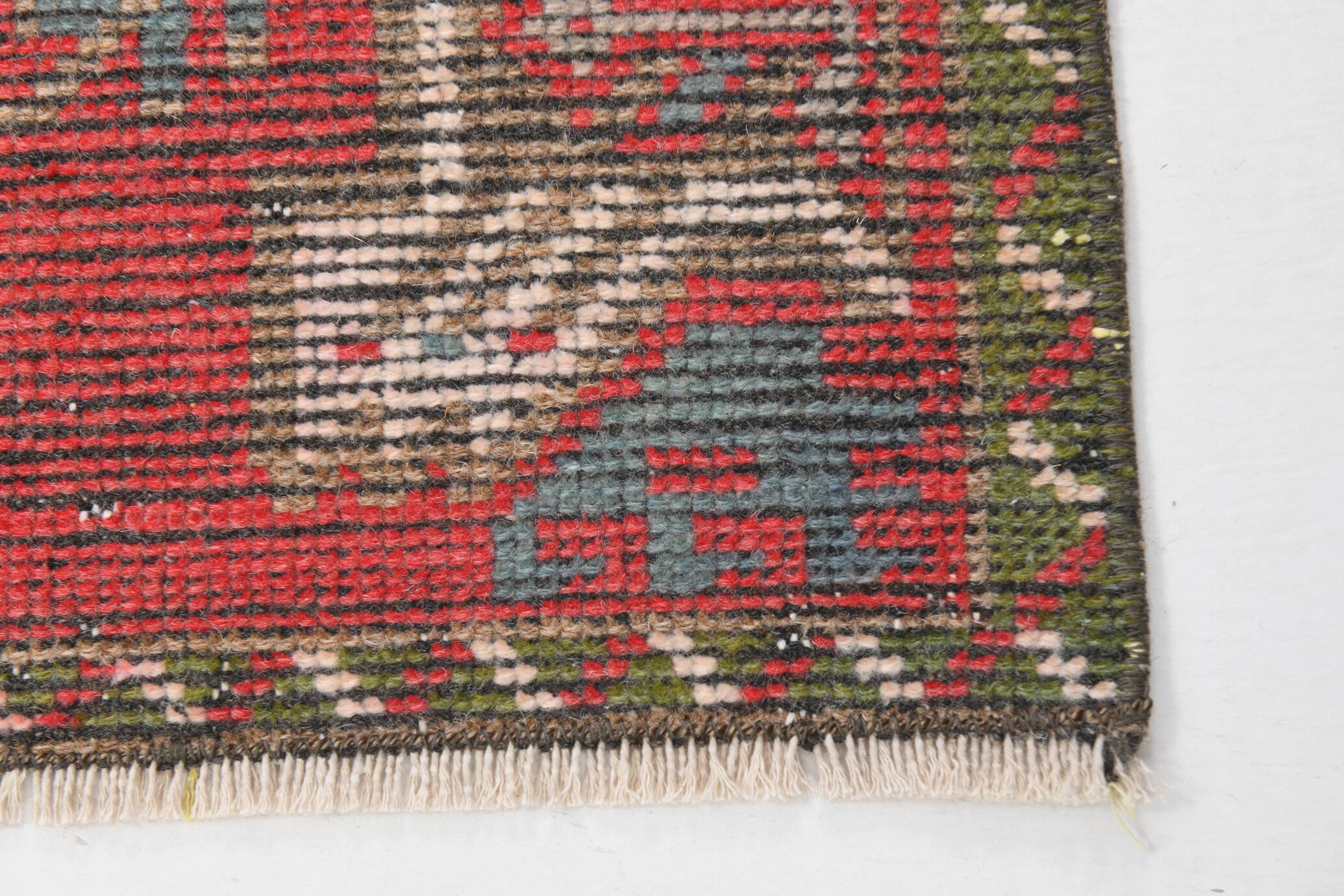 2x3 Red Green Oriental Vintage Rug, 48x89Cm