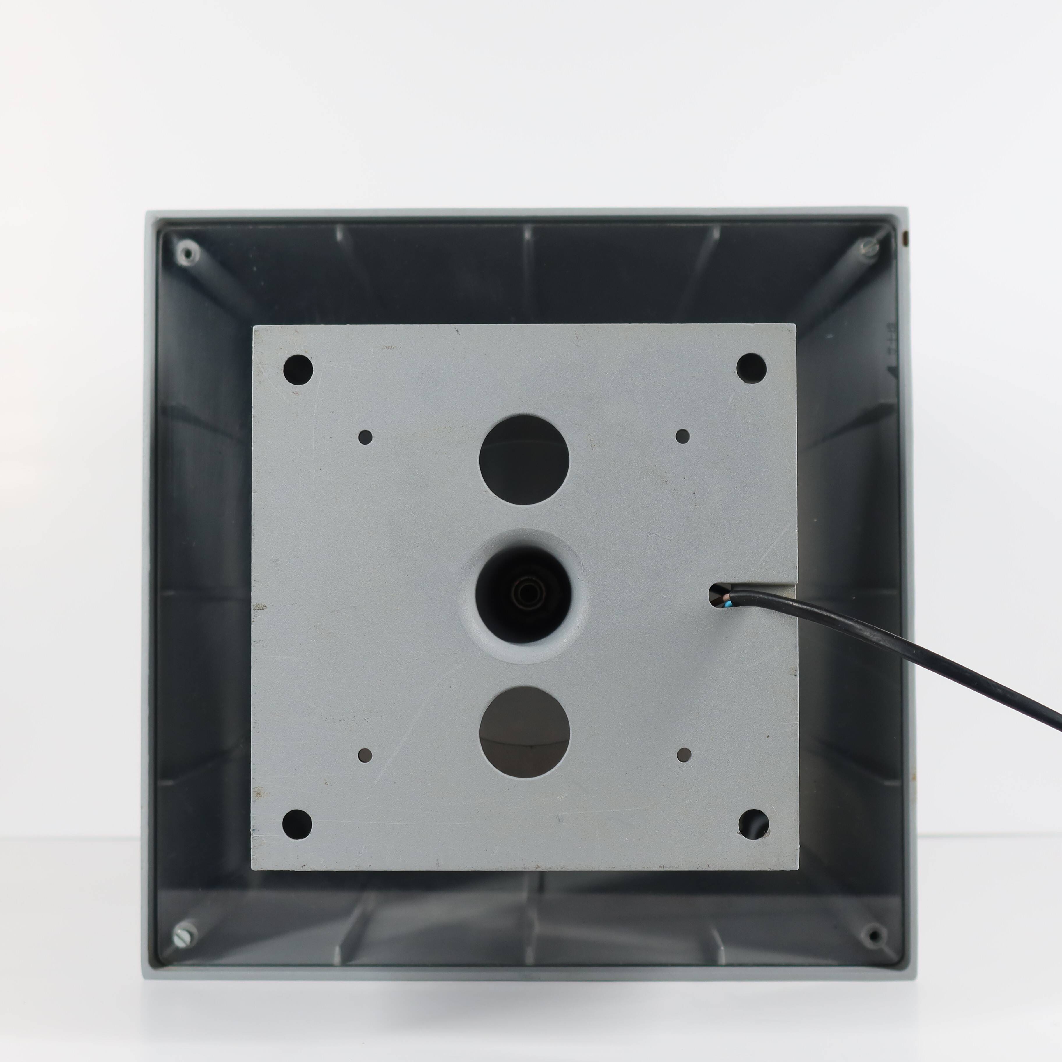 Grey metal cubic design lamp, coloured filters and Japanese signature.