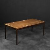 Table Basse Vintage Mid-Century en Acajou, Danemark, avec Motif Peint à la Main par Ole Wanscher