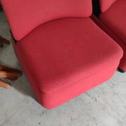 Pair of lounge chairs in red tweed and black vinyl