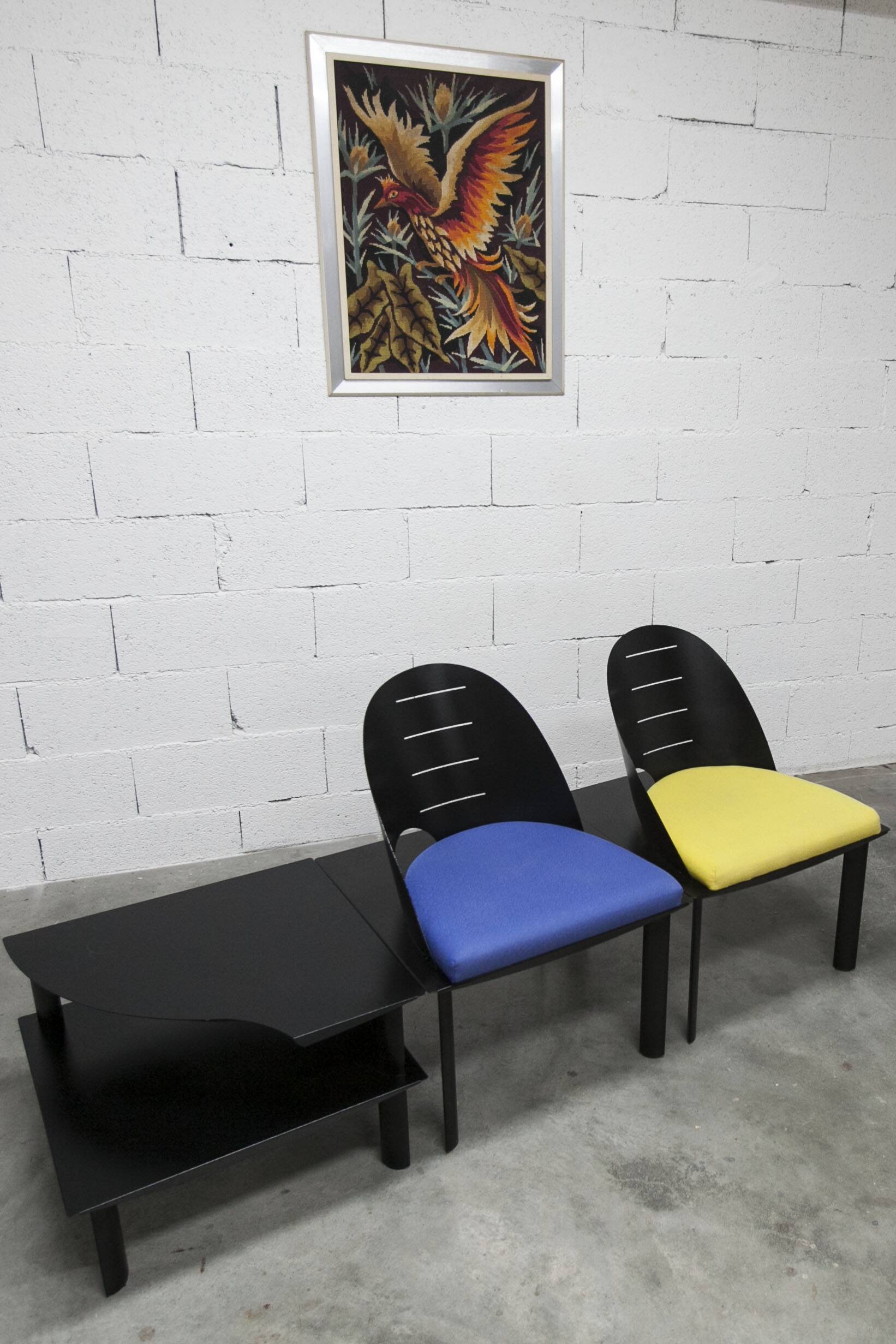 Set of 2 armchairs and coffee table designed by Patrice Bonneau, Genexco edition, 19