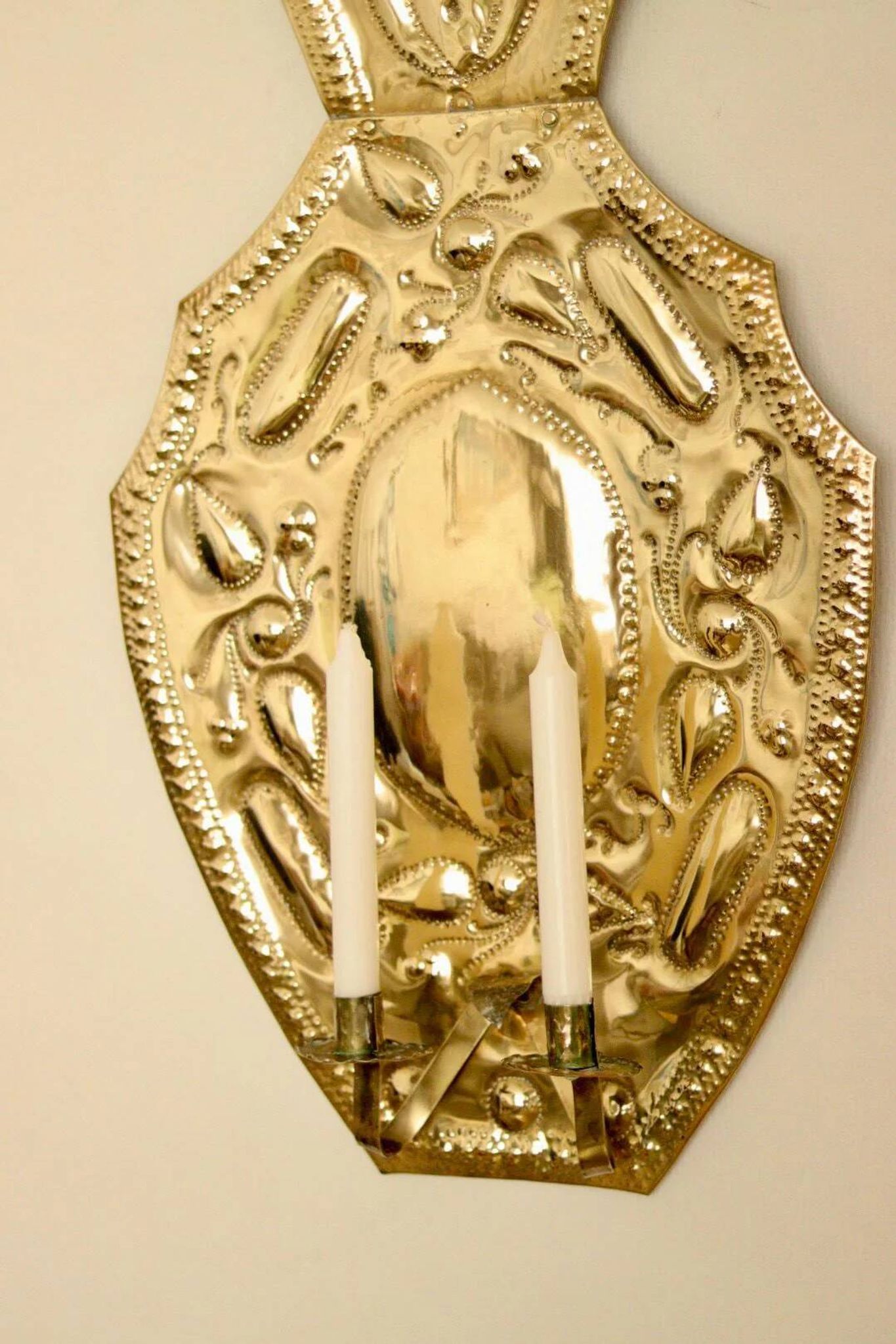 Pair of large baroque style mid-century Swedish brass sconces