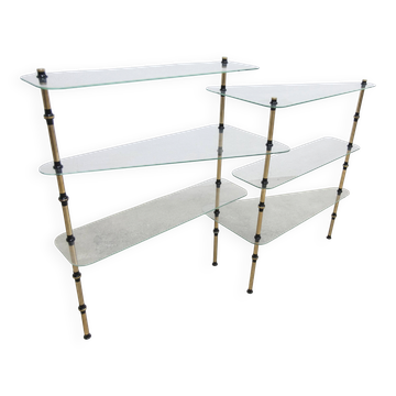 Etagère présentoir vitrine pâtisserie en verre et laiton 1950