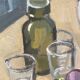 Oil painting on canvas, still life with glasses, 1950s