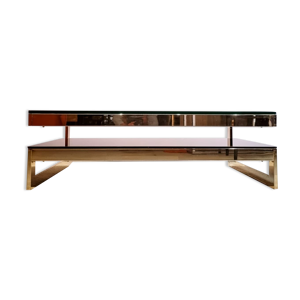 table basse plaquée or 23 carats avec plateaux en verre de belgo Chrom / Dewulf Sele