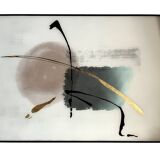 Peinture sur verre aquarelle et or abstraction important encadrement