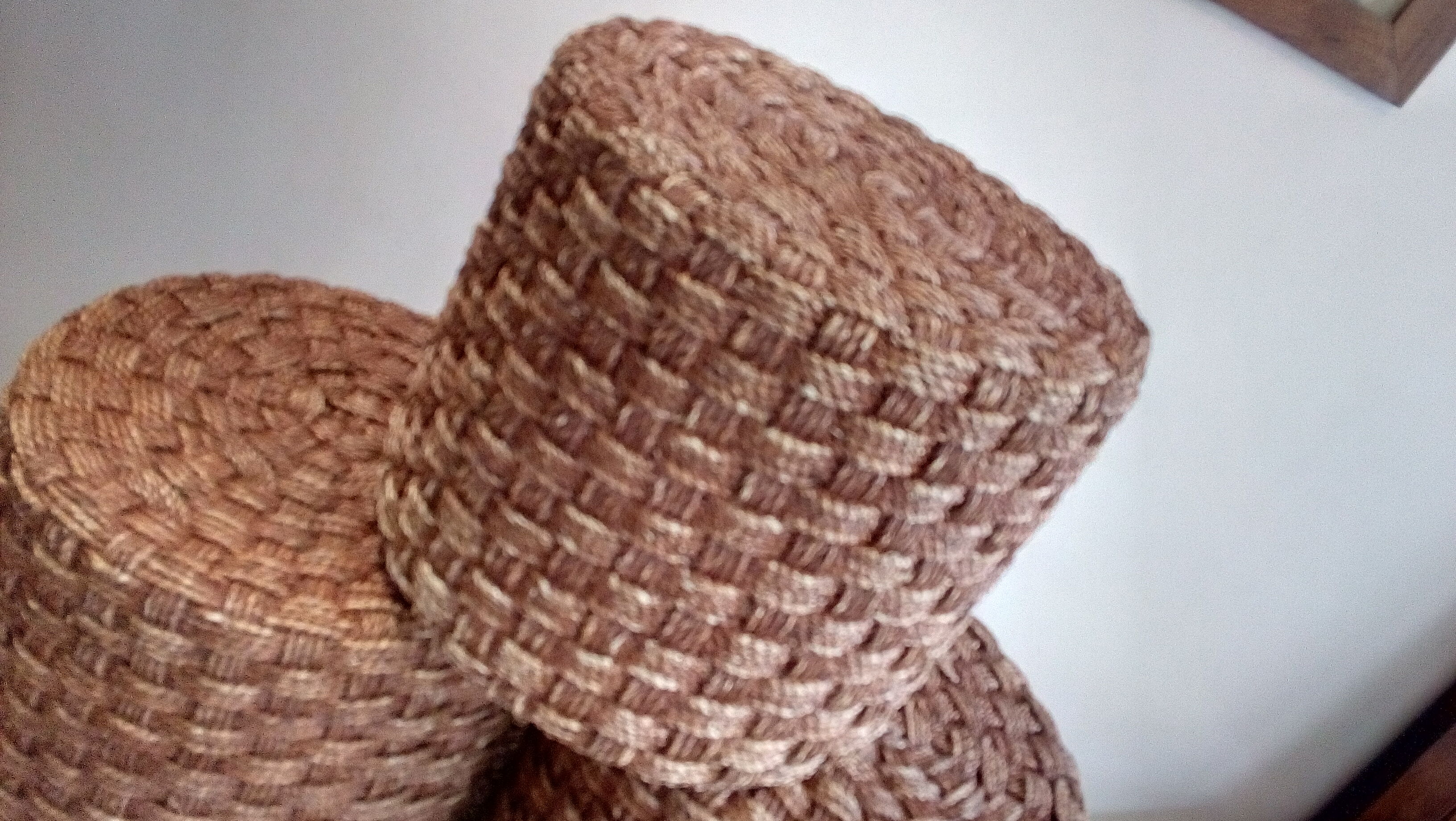 Vintage stool pouf in braided rope