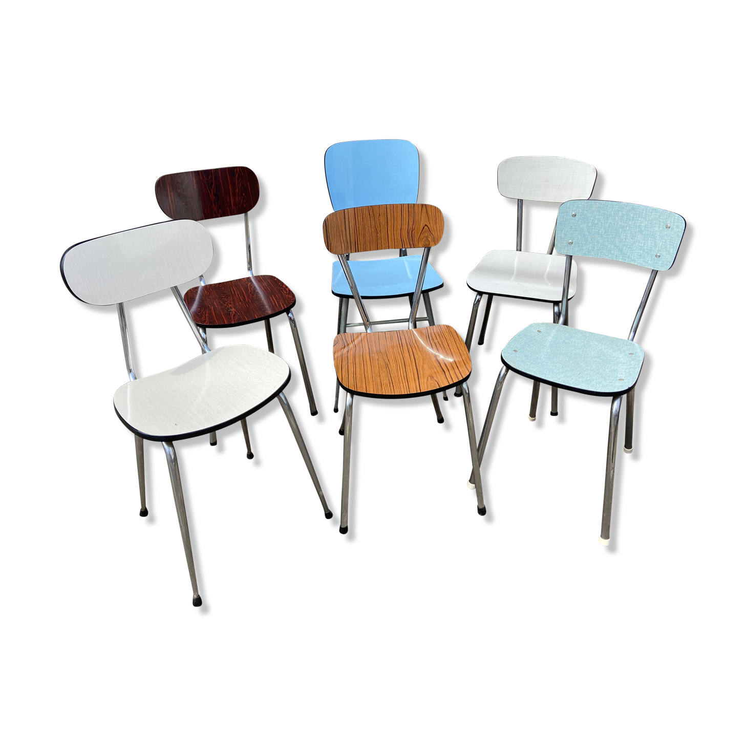 6 vintage mismatched formica chairs