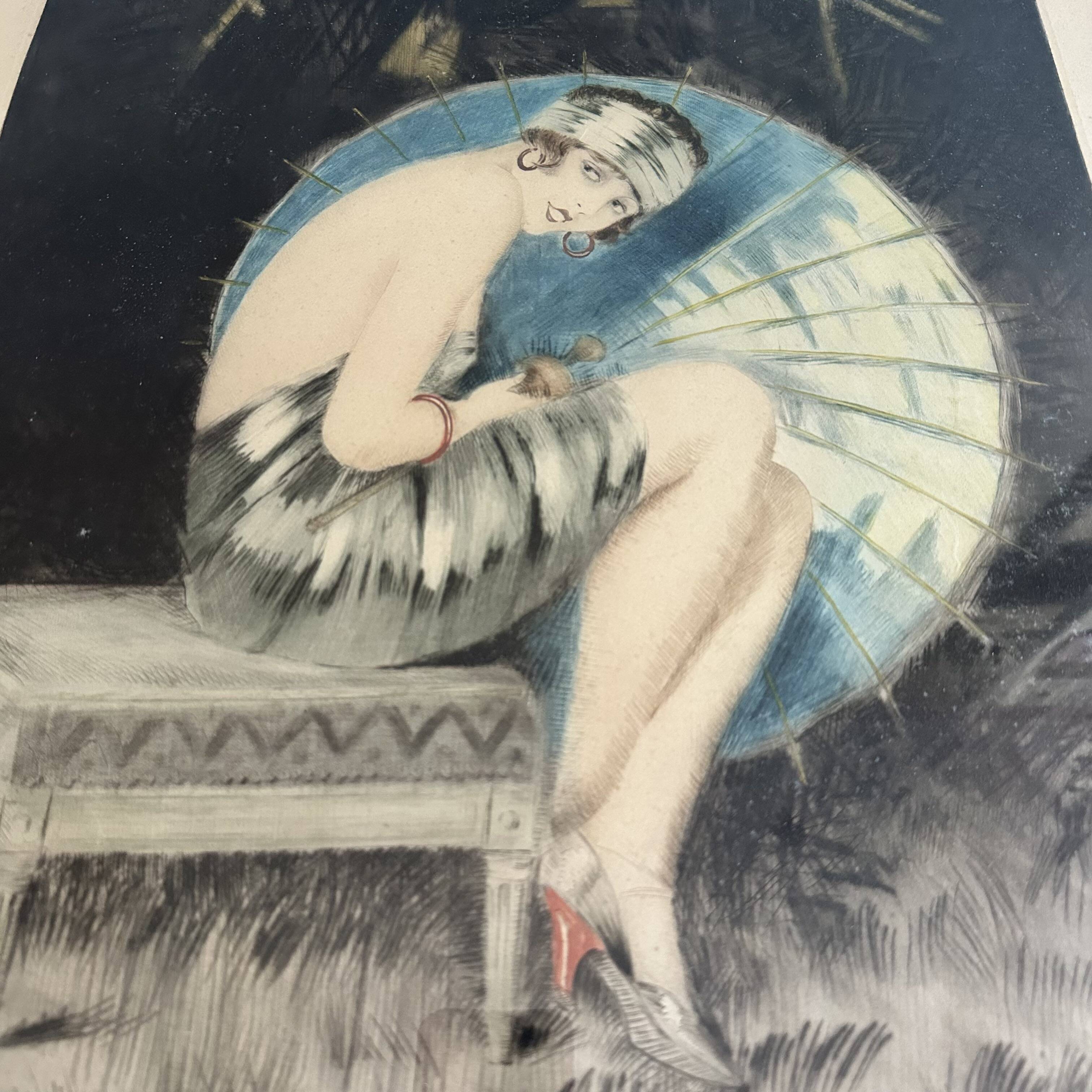 Framed Print "Le Parasol Bleu" by William Ablett – Original Art Deco Print