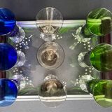 Service of 9 colored liqueur glasses