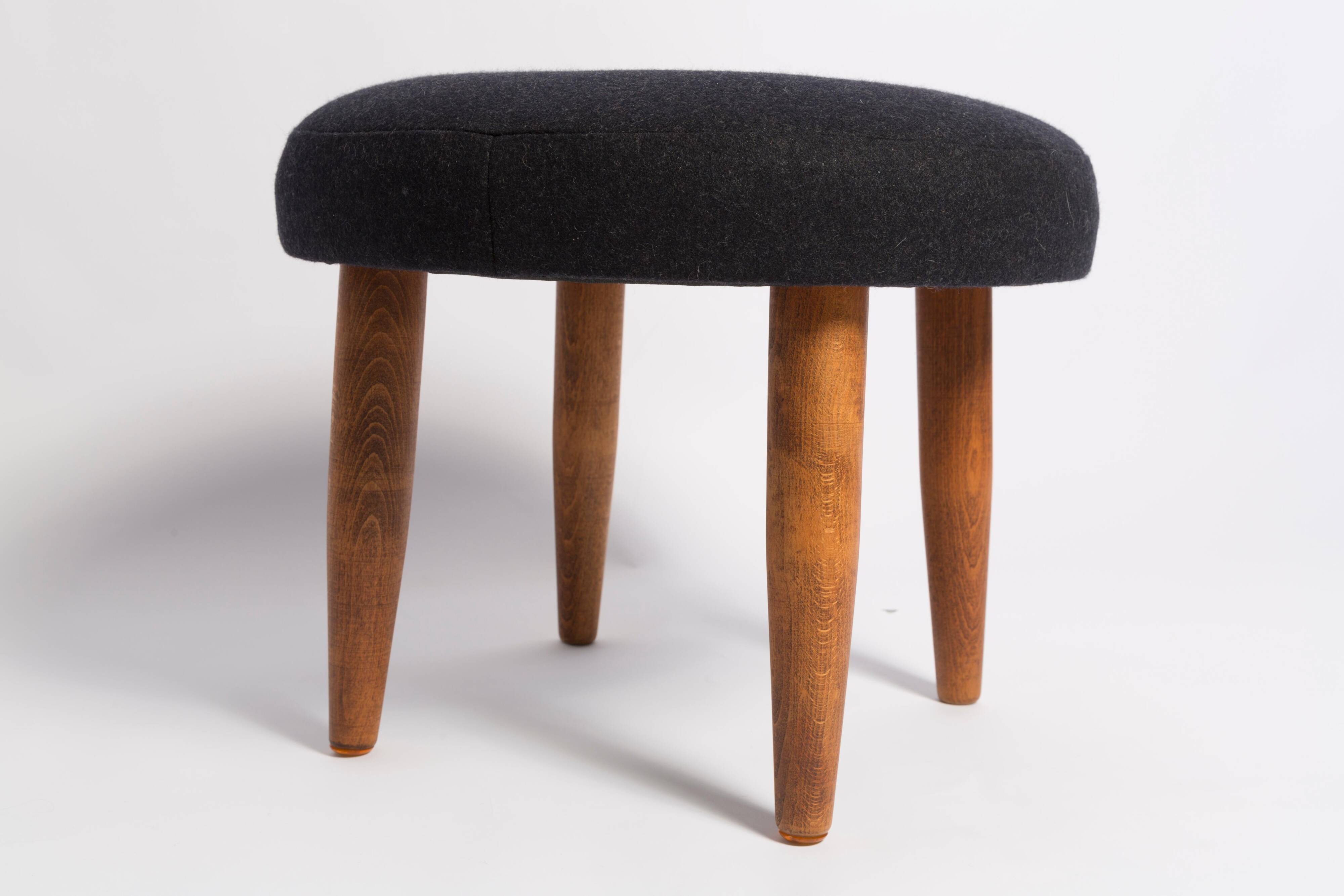 Vintage black wool stool from the mid-century, Denmark, 1960.