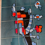 Coffee table in signed ceramic and chromed metal 70s