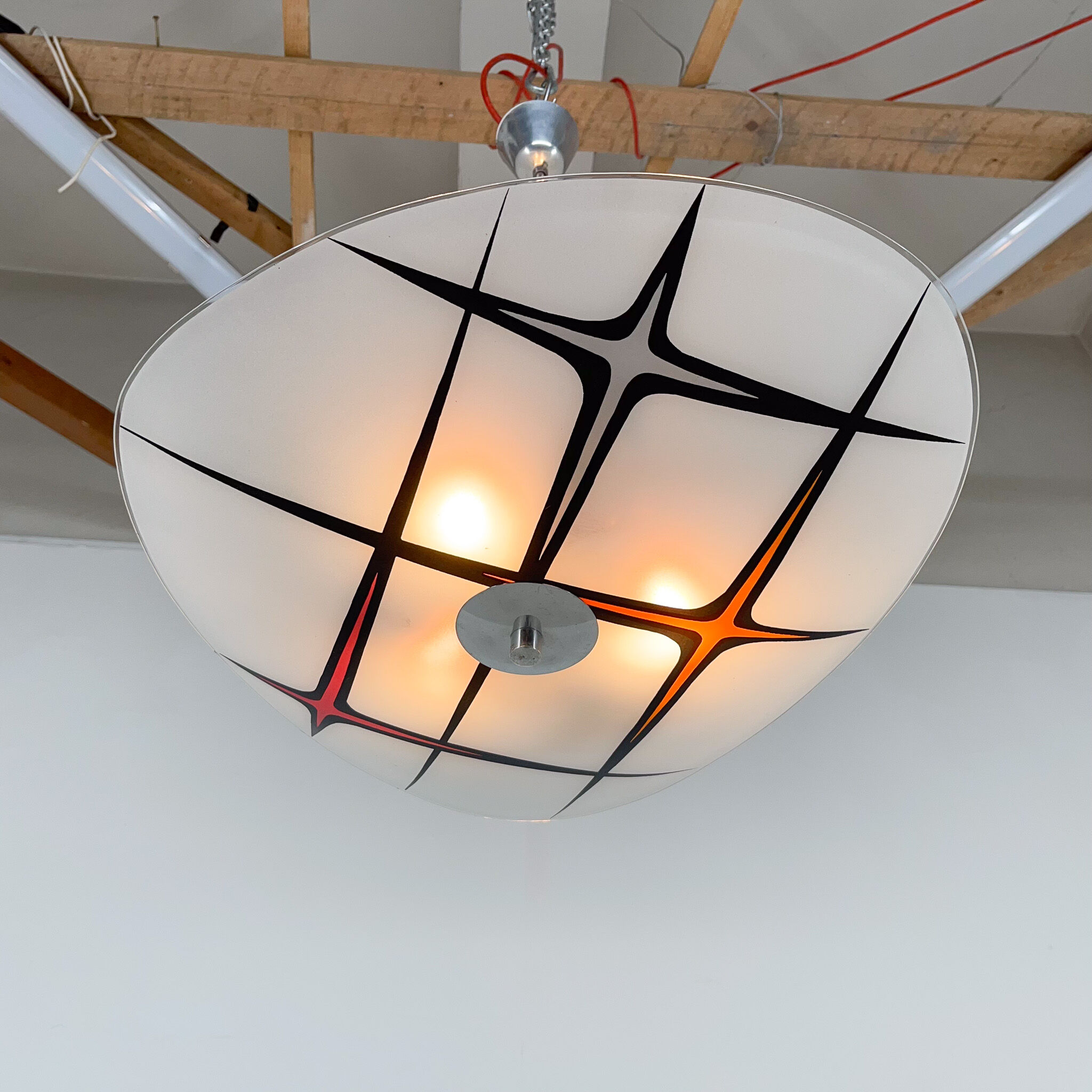 Mid Century Glass Pendant by Napako, Czechoslovakia, 1960's, Marked