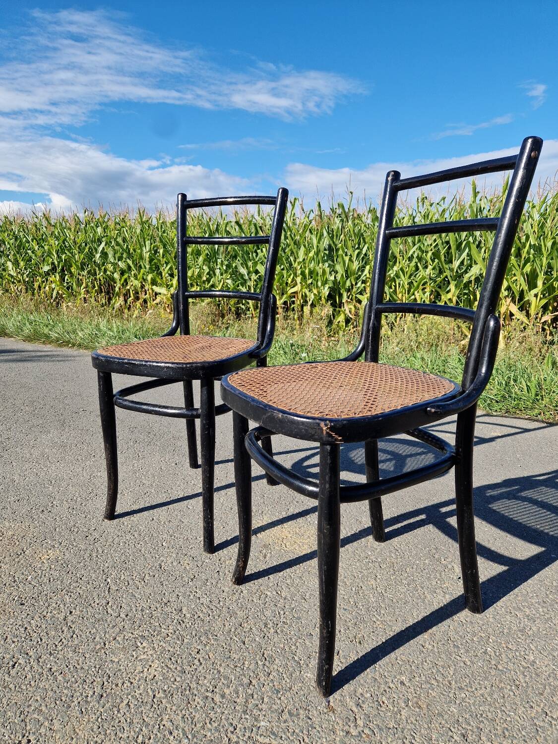Set of 2 cane bistro chairs