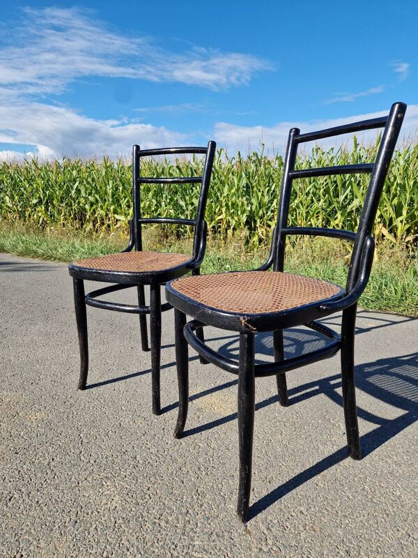 Lot de 2 chaises bistrots en cannage