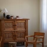Tage Poulsen, a pair of brutalist chairs in pine and cord, Danish modern style, 1970s.