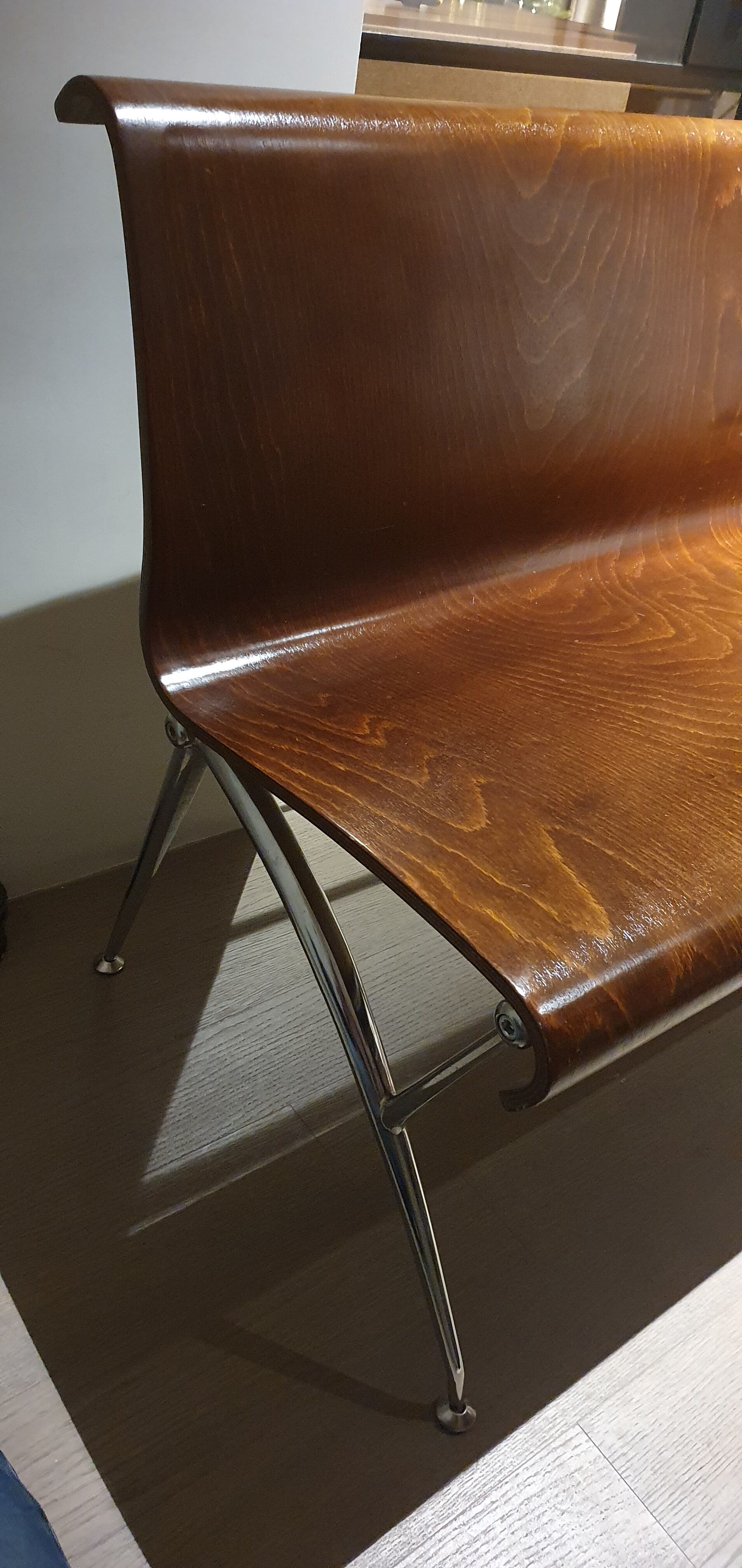 Thermoformed wooden bench. 60s